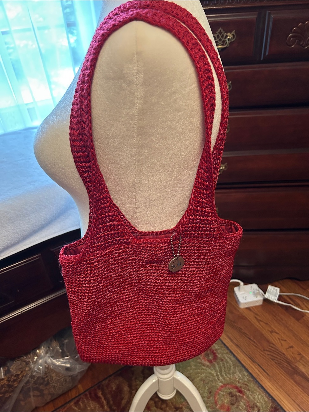 The Sak Deep Red Crochet Shoulder Bag